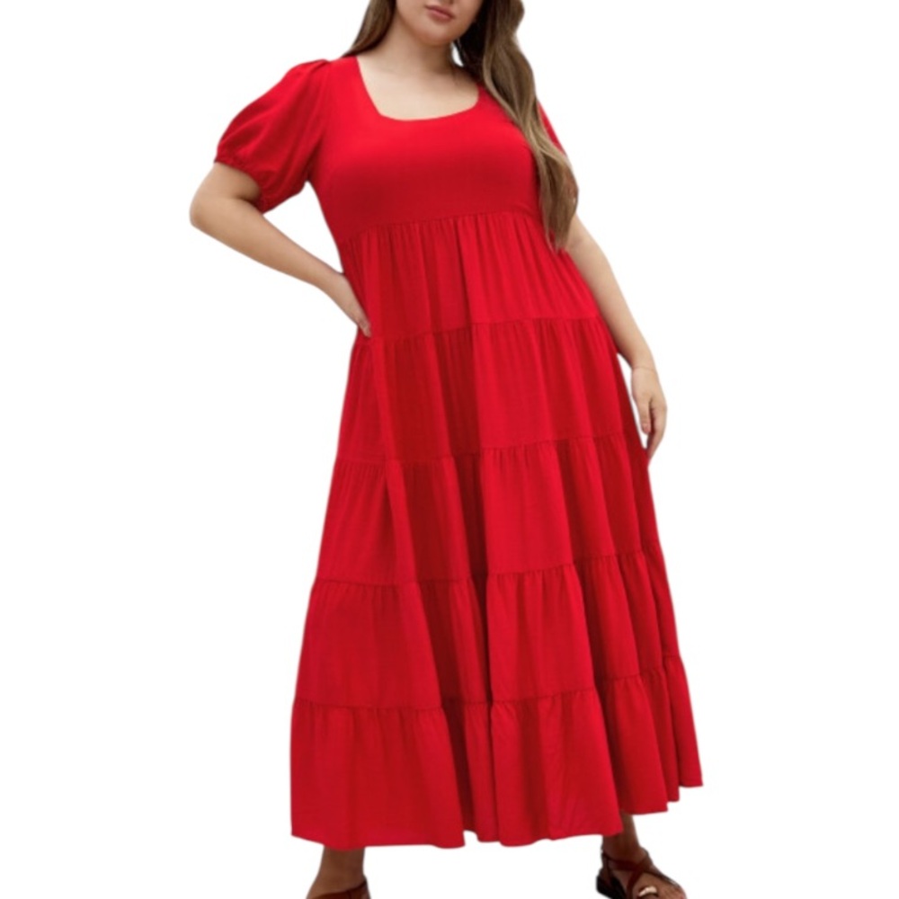 City Chic Sexy Red Boho Maxi Dress Plus Size 18 Short Sleeve Tiered Lightweight